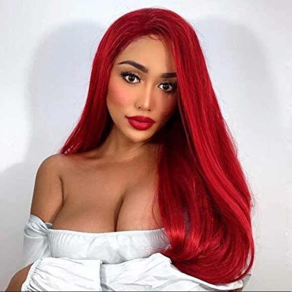 - 💫CHERIS 24” RED NATURAL STRAIGHT LACE FRONT WIG